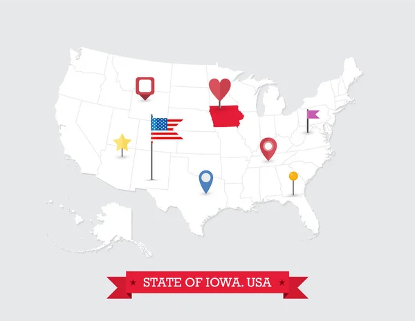 Mappa Dello Stato Dell Iowa Evidenziata Sulla Mappa Degli Stati — Vettoriale Stock