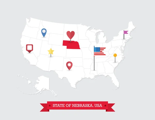 Nebraska Állam Térképe Kiemelte Usa Térképén Nebraska Térkép Amerikai Egyesült — Stock Vector