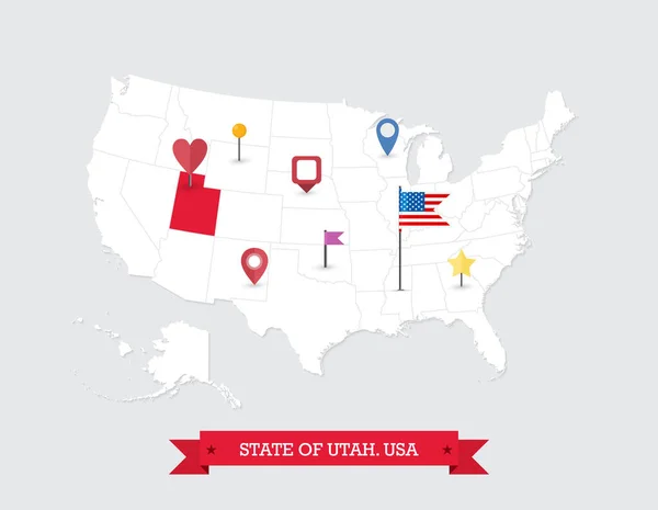 Utah State Karta Markerad Usa Kartan Utah Karta Över Usa — Stock vektor