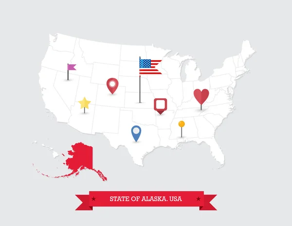 Alaska State Kaart Gemarkeerd Kaart Van Alaska State Verenigde Staten — Stockvector