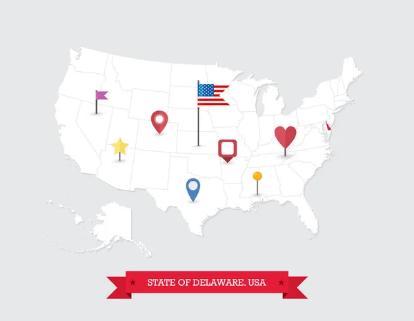 Delaware Κρατικός Χάρτης Τονίζεται Στο Χάρτη Των Ηπα Πολιτεία Του — Διανυσματικό Αρχείο