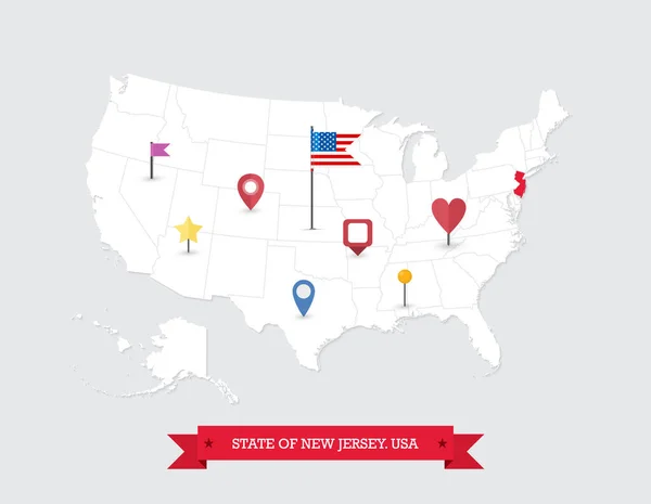 Mapa Del Estado Nueva Jersey Resaltado Mapa Estados Unidos Estado — Vector de stock