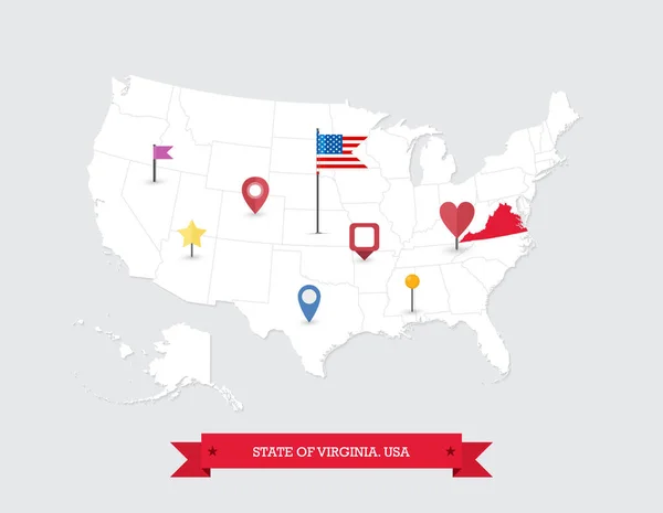 Karte Des Bundesstaates Virginia Auf Der Karte Der Usa Hervorgehoben — Stockvektor