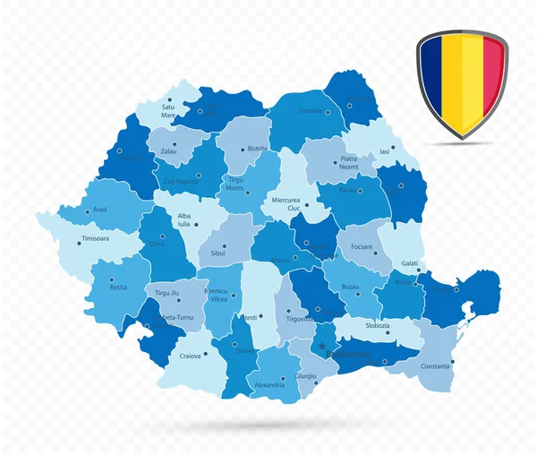 Roménia Mapa Azul Sobre Fundo Transparente Ilustração Vetorial — Vetor de Stock