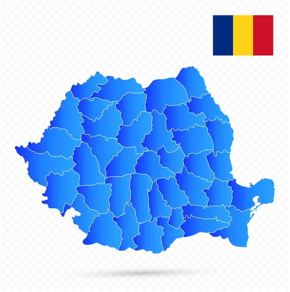 Roemenië Kaart Vlag Transparante Achtergrond Graad Gevuld — Stockvector