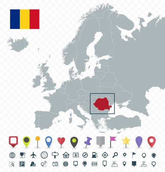 Roemenië Locatie Europa Kaart Doorzichtige Achtergrond Zeer Gedetailleerde Kaartvectorillustratie — Stockvector