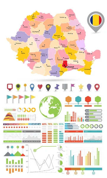 Roemenië Kaart Infographic Template Ontwerp Kleurrijke Set Business Template Platte — Stockvector