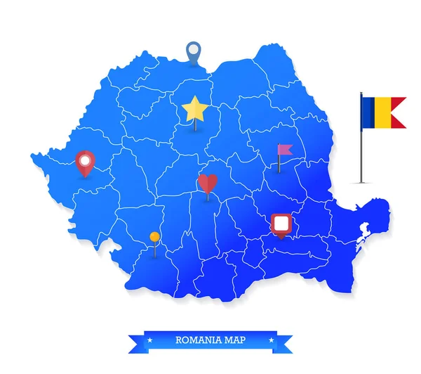 Roemenië Kaart Pictogrammen Zeer Gedetailleerde Vector Illustratie — Stockvector