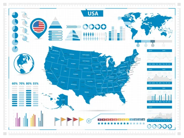 Mapa Dos Eua Elementos Infográficos Com Camadas Separadas —  Vetores de Stock