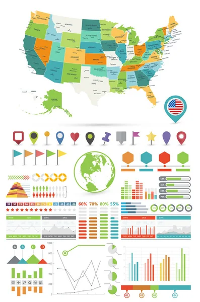 Mappa Degli Stati Uniti Elementi Design Infografici Modello Business Stile — Vettoriale Stock