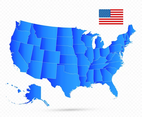 Usa Carte Drapeau Sur Fond Transparent Dénivellation Remplie — Image vectorielle