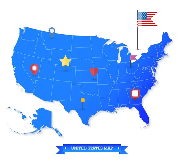 Mappa Usa Icone Illustrazione Vettoriale Altamente Dettagliata — Vettoriale Stock
