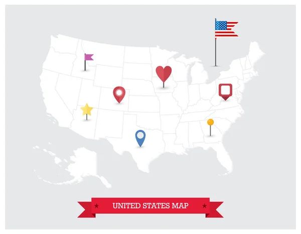 Eua Mapa Mapa Ícones Eua Mapa Com Bandeira Ícones Navegação —  Vetores de Stock