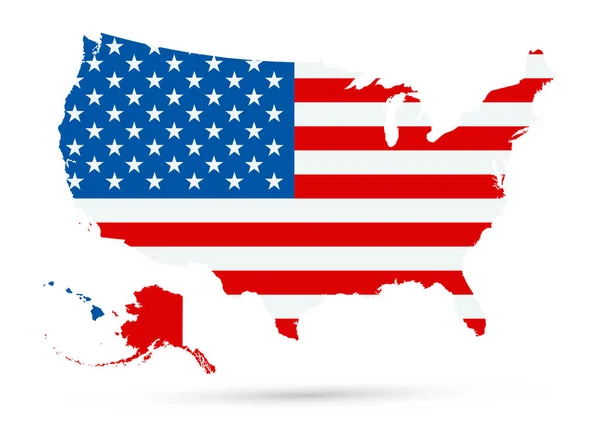 Usa Kaart Gekleurd Door Nationale Vlag Geïsoleerd Wit Vectorillustratie — Stockvector