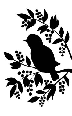 Beyaz arkaplan üzerinde siyah bir kuş silueti olan vektör dikey resmi