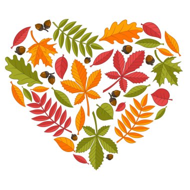 Rengarenk sonbahar yapraklarını kalp şeklinde taşıyın