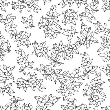 Elle çizilmiş çiçek dalları ile vektörsüz desen, çocuklar ve yetişkinler için renklendirme sayfası