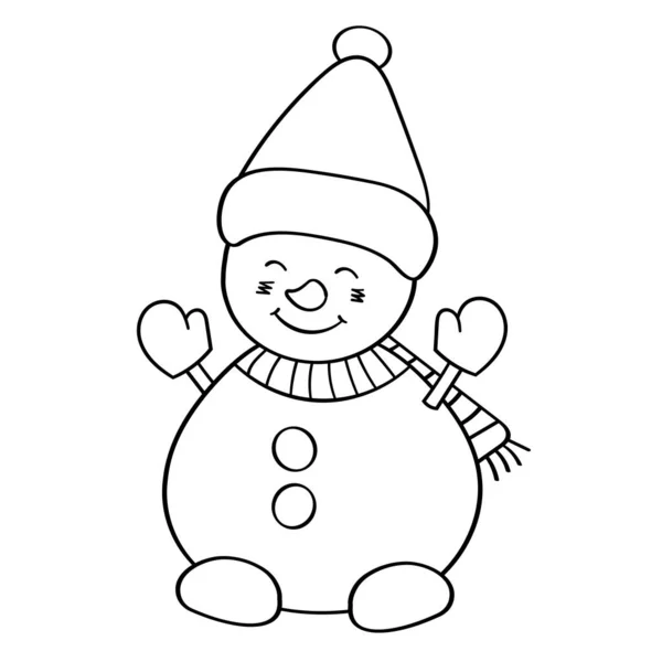 Διάνυσμα Χρωματίζοντας Σελίδα Ένα Χαριτωμένο Χιονάνθρωπο Ένα Καπέλο Χειμώνα — Διανυσματικό Αρχείο