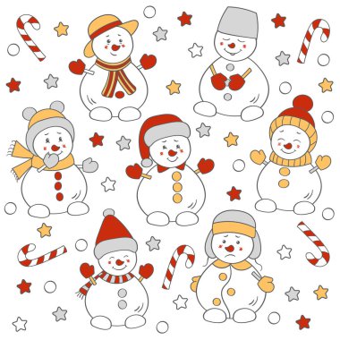 Kışlık şapkalı şirin Noel kardan adam seti