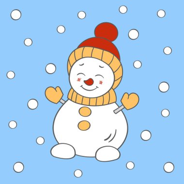 Kış şapkalı komik bir Noel kardan adam, vektör çizimi.