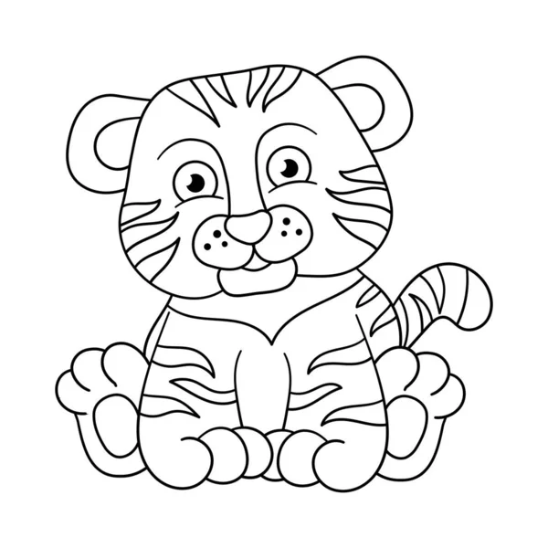 Pagina Colorare Vettoriale Con Una Simpatica Tigre Dei Cartoni Animati — Vettoriale Stock