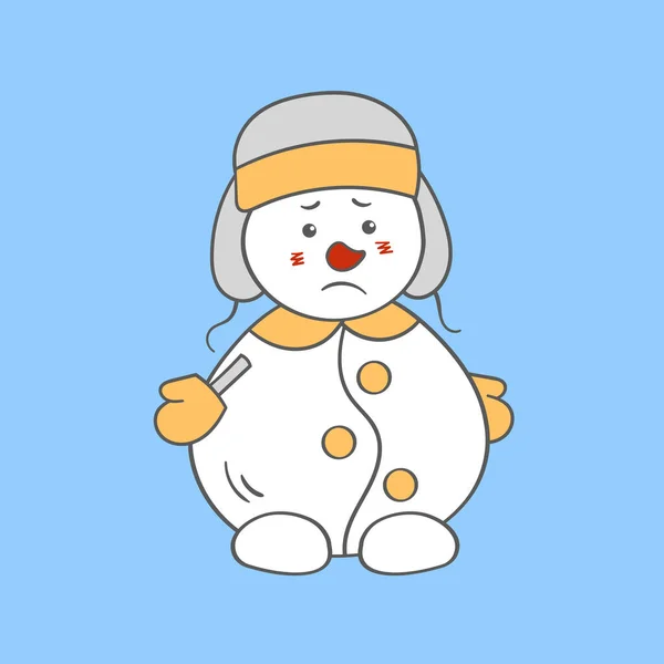 Ένας Θλιμμένος Χιονάνθρωπος Χειμερινό Καπέλο Μπλε Φόντο Εικονογράφηση Διανύσματος — Διανυσματικό Αρχείο