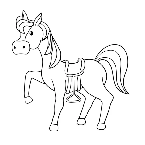 Disegno Colorare Con Simpatico Cavallo Dei Cartoni Animati Con Sella — Vettoriale Stock