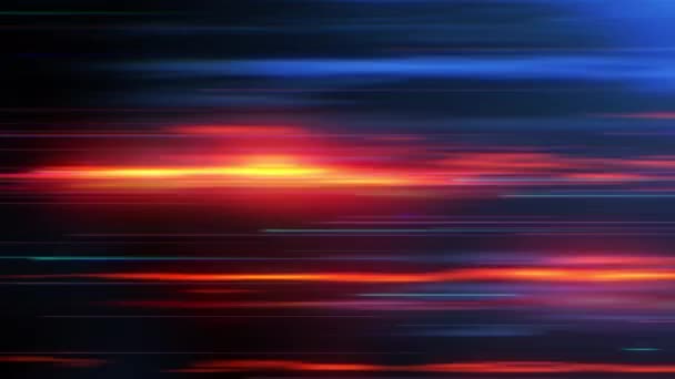 Heldere kleur lijnen Zeer snelle beweging Ontwerp Achtergrond Blauw Oranje Horizontaal. Schud Dynamisch Veelkleurige Trails Backdrop High Speed Technology Concept. Lus-able 3d Animatie 4k. — Stockvideo