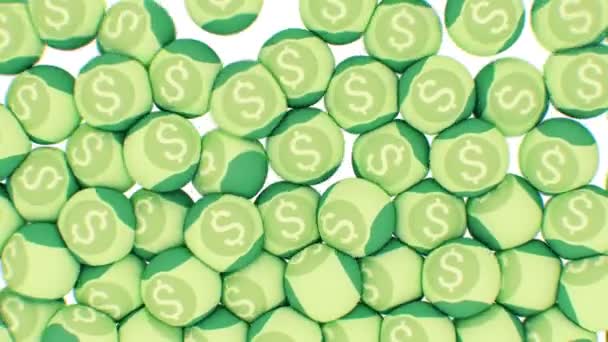 Funny Balls Dollars Falling Down and Toy Money Fill the Screen. Financial, Economic and Business Concept. Soft Toys Abstract Background with Green Screen 3d Animation 4k UHD 3840x2160. — Stock Video