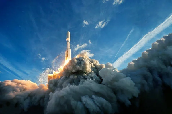 Mavi Gökyüzü Güneşin Arka Planında Uzay Roketini Kaldırın Görüntünün Elementleri — Stok fotoğraf