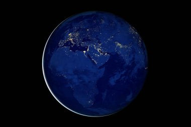 Geceleri uzaydan gelen dünya. Bu görüntünün elementleri NASA tarafından döşenmiştir. Yüksek kalite fotoğraf