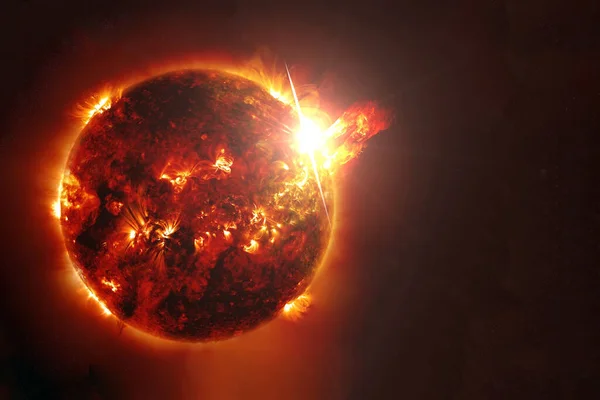 Uzaydan gelen güneş karanlık bir arkaplanda. Bu görüntünün elementleri NASA tarafından döşenmiştir. Yüksek kalite fotoğraf