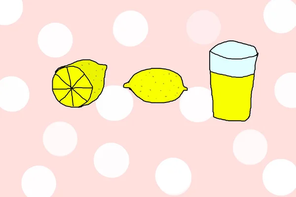 Två Citroner Och Lemonad Barnteckning Högkvalitativt Foto — Stockfoto