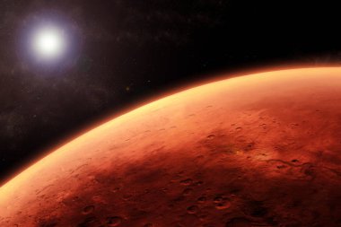 Mars üzerinde şafak. Bu görüntünün elementleri NASA tarafından döşendi. Yüksek kalite fotoğraf