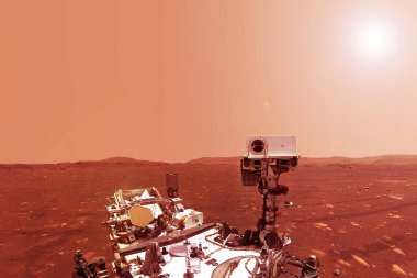 Mars gezegenin yüzeyini keşfeder. Bu görüntünün elementleri NASA tarafından döşendi. Yüksek kalite fotoğraf