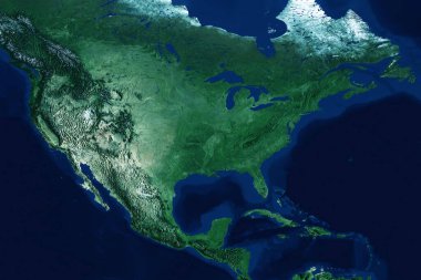 Uzaydan Kuzey Amerika. Bu görüntünün elementleri NASA tarafından döşenmiştir. Yüksek kalite fotoğraf