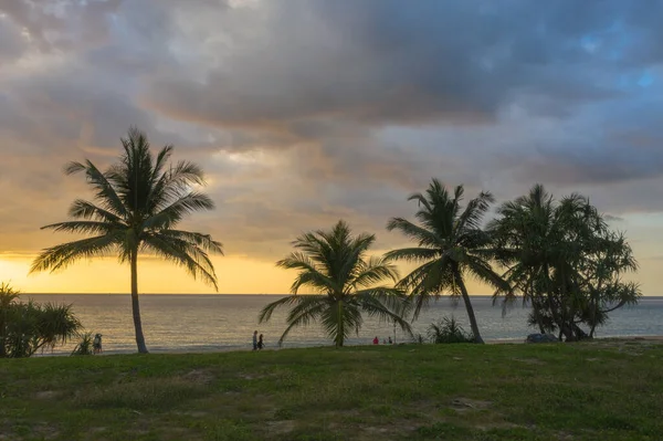 Scene of Colorful romantic sky sunset with coconuts in sunset background.cloud in sunset on Karon beach Phuket Thailand.