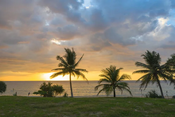 Scene of Colorful romantic sky sunset with coconuts in sunset background.cloud in sunset on Karon beach Phuket Thailand.