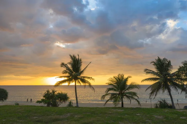 Scene of Colorful romantic sky sunset with coconuts in sunset background.cloud in sunset on Karon beach Phuket Thailand.