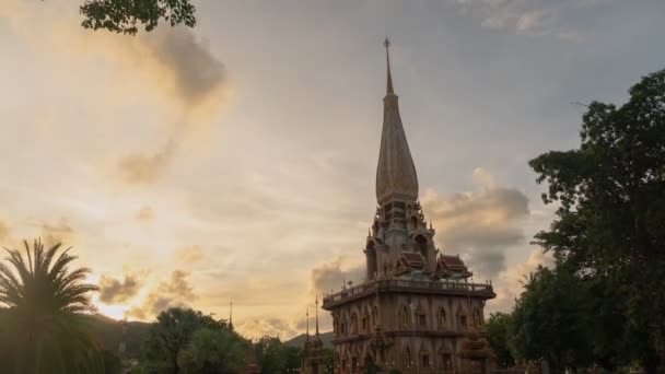 Time Lapse Beautiful Architect Pagoda Chalong Temple Sunset — Stock Video