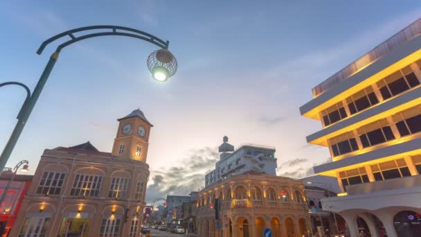 Zaman Atlamalı Saat Kulesi Phuket Şehrinin Bir Simgesidir Phuket Tayland — Stok video