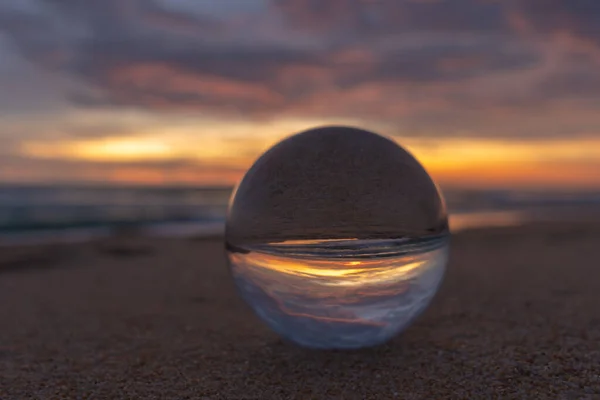 Natural View Sea Sky Beautiful Sunset Unconventional Beautiful Crystal Ball — стоковое фото