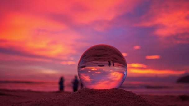 View Beach Sky Sunset Crystal Ball Glass Sunset Sea Crystal — Stock video
