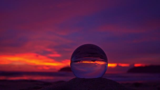 View Beach Sky Sunset Crystal Ball Glass Sunset Sea Crystal — Video