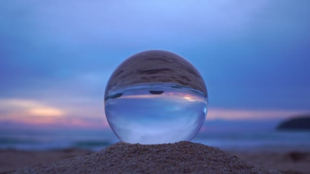 View Beach Sky Sunset Crystal Ball Glass Sunset Sea Crystal — Stok video