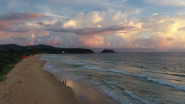 aerial view beautiful sunset above Karon beach Phuket.scenery sunlight on the horizon.Scene of Colorful light in the sky background.