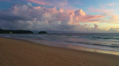 aerial view beautiful sunset above Karon beach Phuket.scenery sunlight on the horizon.Scene of Colorful light in the sky background.