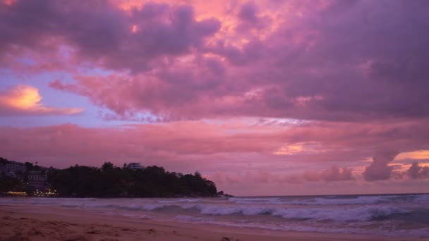 Scenery Pink Cloud Purple Sky Sunset Ocean Purple Clouds Cover — Stockvideo