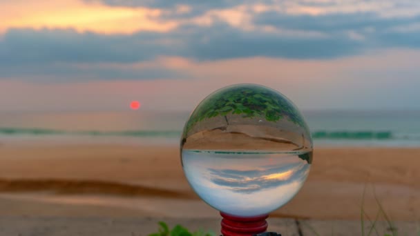 Timelapse Sunset Crystal Ball Image Appears Upside Looks Strange Natural — Stock video