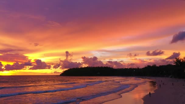 Aerial View Scenery Sunset Kata Beach Phuket Beautiful Cloud Sunset — ストック動画